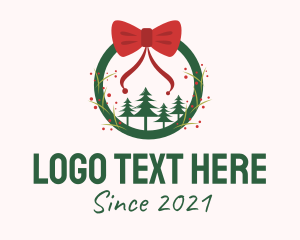 Christmas Tree - Christmas Ribbon Wreath logo design