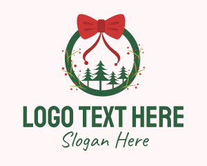 Christmas Ribbon Wreath Logo