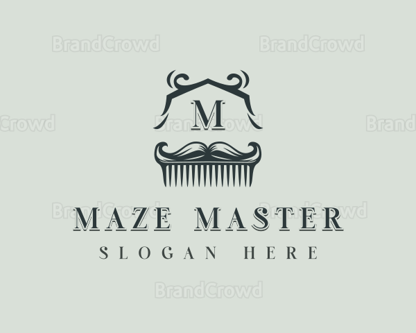 Barbershop Mustache Comb Logo