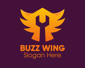 Golden Gradient Wings Wrench logo design