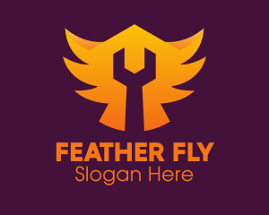 Golden Gradient Wings Wrench logo design