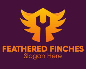 Golden Gradient Wings Wrench logo design