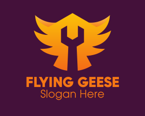 Golden Gradient Wings Wrench logo design