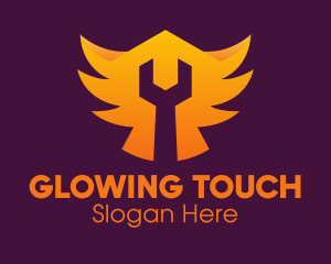 Golden Gradient Wings Wrench logo design