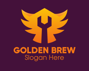 Golden Gradient Wings Wrench logo design