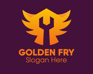 Golden Gradient Wings Wrench logo design