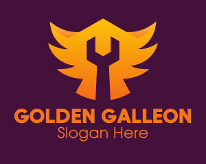 Golden Gradient Wings Wrench logo design