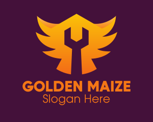 Golden Gradient Wings Wrench logo design