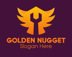 Golden Gradient Wings Wrench logo design