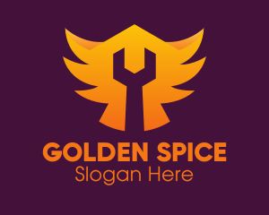 Golden Gradient Wings Wrench logo design