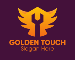 Golden Gradient Wings Wrench logo design