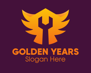 Golden Gradient Wings Wrench logo design