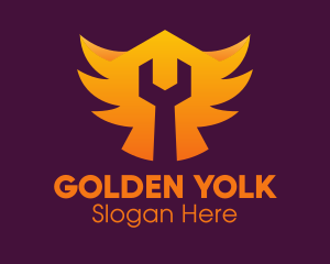 Golden Gradient Wings Wrench logo design