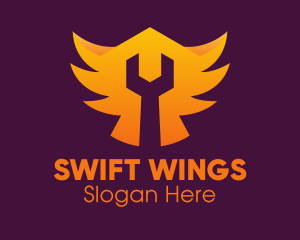 Golden Gradient Wings Wrench logo design