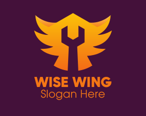 Golden Gradient Wings Wrench logo design