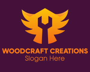 Golden Gradient Wings Wrench logo design