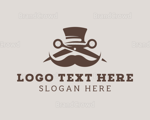 Mustache Barber Scissors Logo