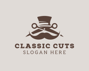 Mustache Barber Scissors logo design