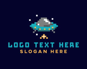 Video Gamer - Pixel UFO Space logo design