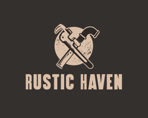 Rustic Wrench Pipe Tool logo design