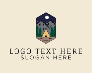 Glamping - Mountain Campground Scenery logo design