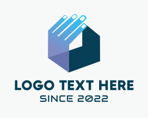 3d - Technology Hand House logo design