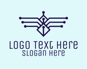 System - Blue Digital Wings logo design