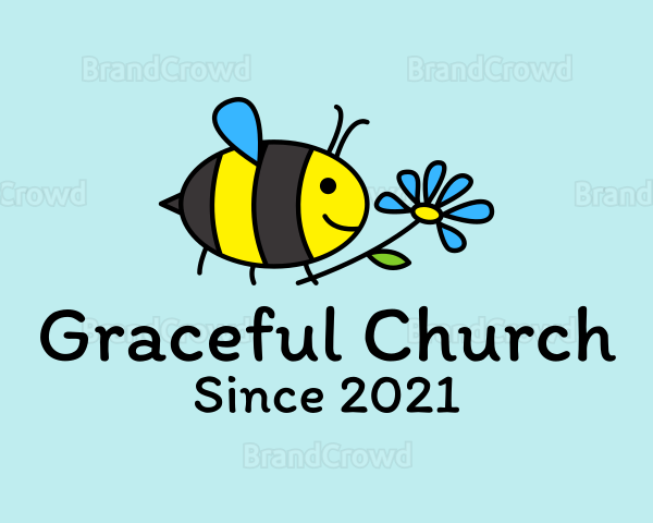 Cute Bee Flower Cartoon Logo