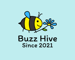 Cute Bee Flower Cartoon logo design