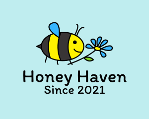 Beekeeping - Cute Bee Flower Cartoon logo design