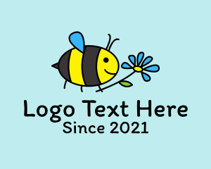 Doodle - Cute Bee Flower Cartoon logo design