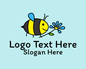 Cute Bee Flower Cartoon Logo