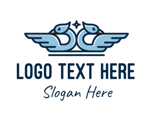 Blue - Symmetrical Dove Wings logo design