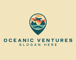 Plane Sea Mountain Getaway logo design