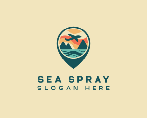 Plane Sea Mountain Getaway logo design