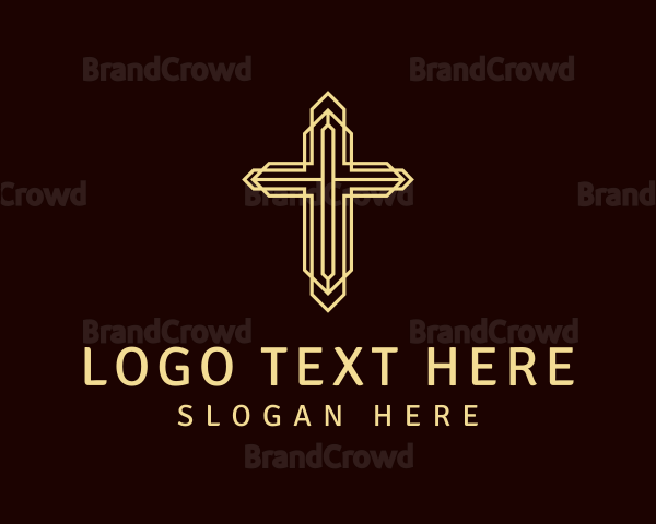 Golden Religious Crucifix Logo