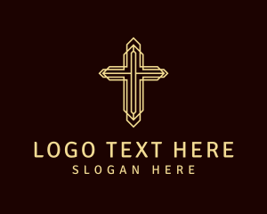 Church - Golden Religious Crucifix logo design