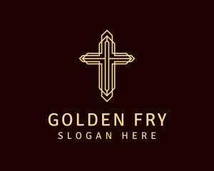 Golden Religious Crucifix logo design