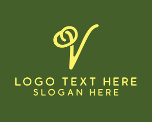 Green And Gold - Yellow Swirly Letter V logo design