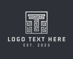 Typography - Metallic Maze Letter T logo design