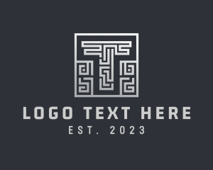 Gamer - Metallic Maze Letter T logo design