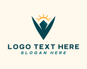 Trek - Mountain Sun Letter V logo design
