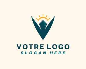 Trip - Mountain Sun Letter V logo design