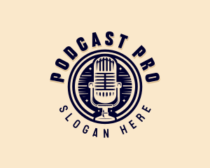 Podcaster - Microphone Radio Podcast logo design