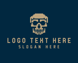 Video Gamer - Retro Pixelated Skull logo design