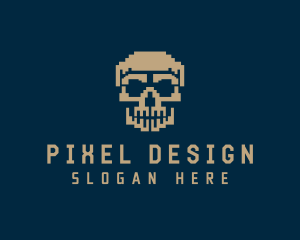 Retro Pixelated Skull logo design