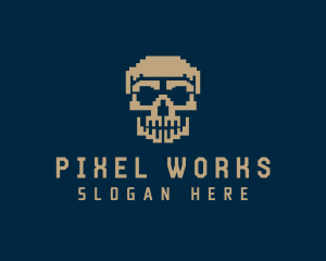 Pixel - Retro Pixelated Skull logo design