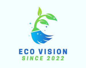 Shiny Eco Cleaning Broom logo design