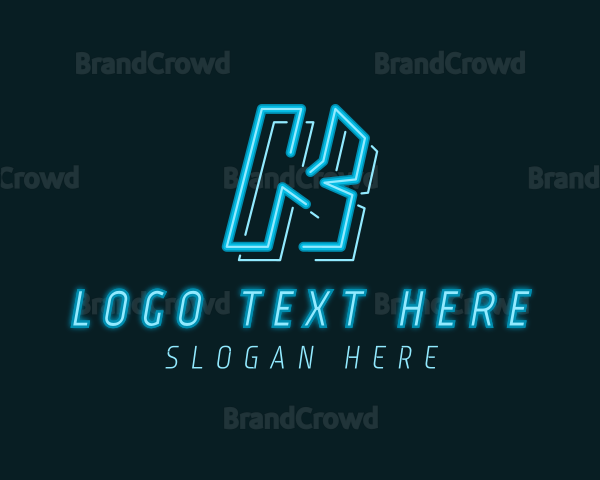 Neon Retro Gaming Letter K Logo