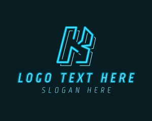Neon Retro Gaming Letter K Logo